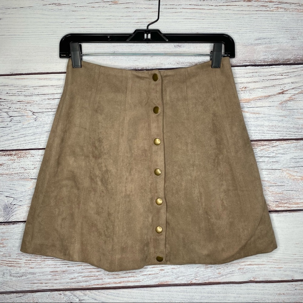 Altar’d State Camel Tan Suede Button Mini Skirt